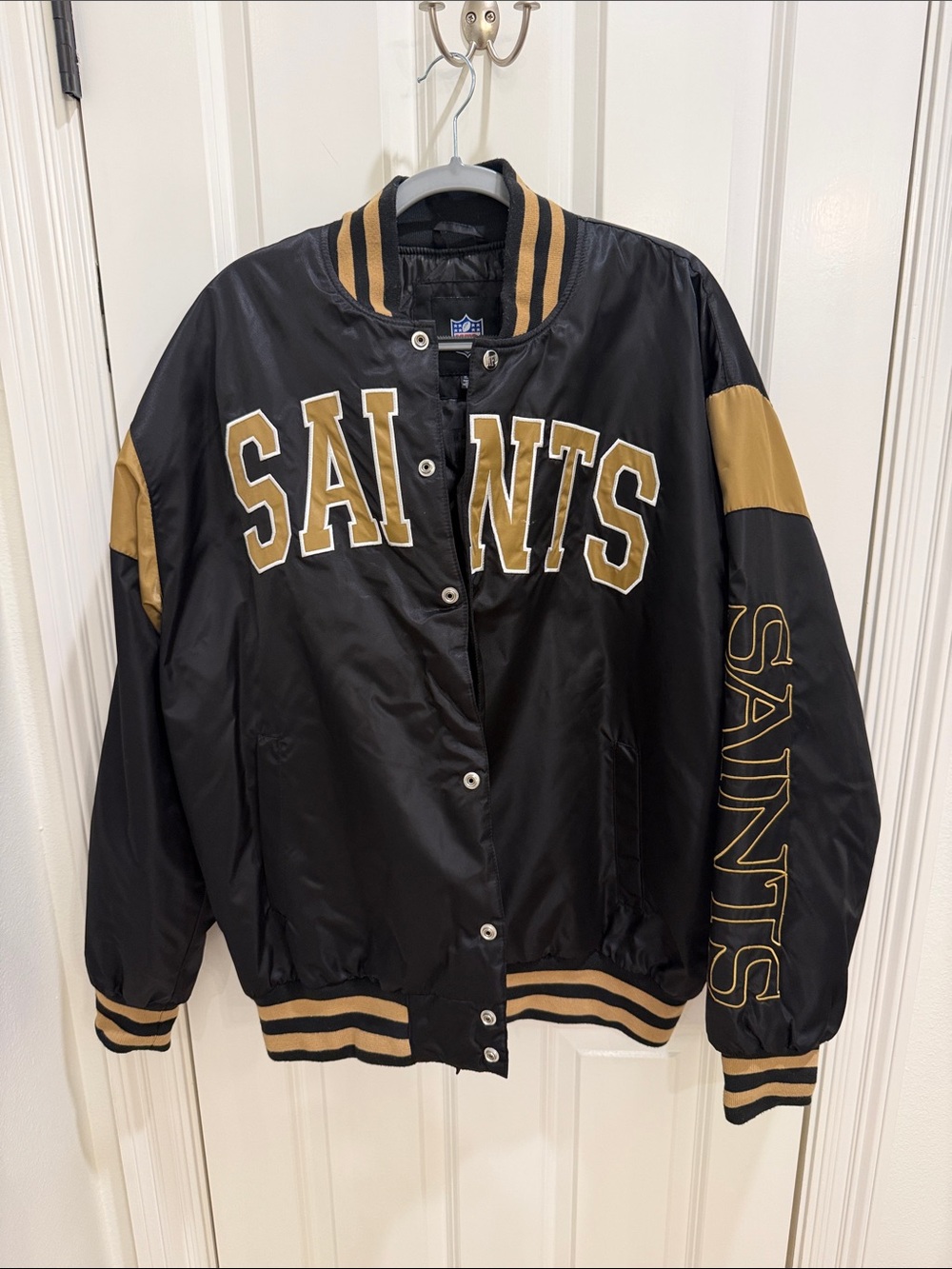 NFL Saints Black and Gold Varsity Jacket